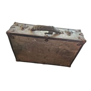Vintage Metal Briefcase Wooden Lining Metal Latches And Corners